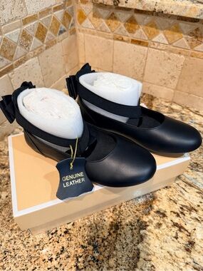 NWT Michael Kors Girls Black Genuine Leather Mary Jane Ballet Flats